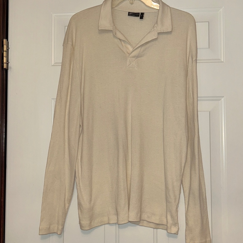ASOS Cream Long Sleeve Polo Shirt